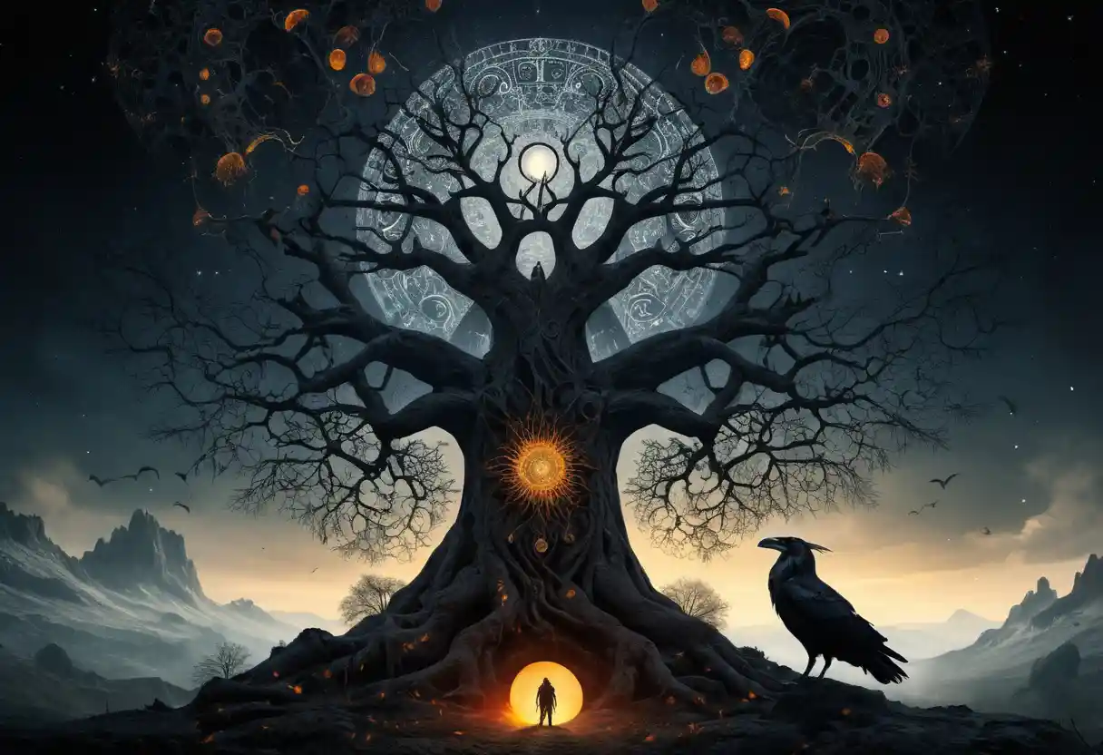 Surreal vision of a mythic horse and shamanic figure