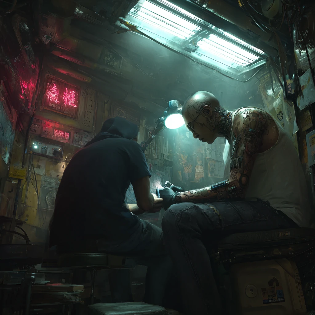 Gangster Getting Tattooed In Futuristic Chinese Studio