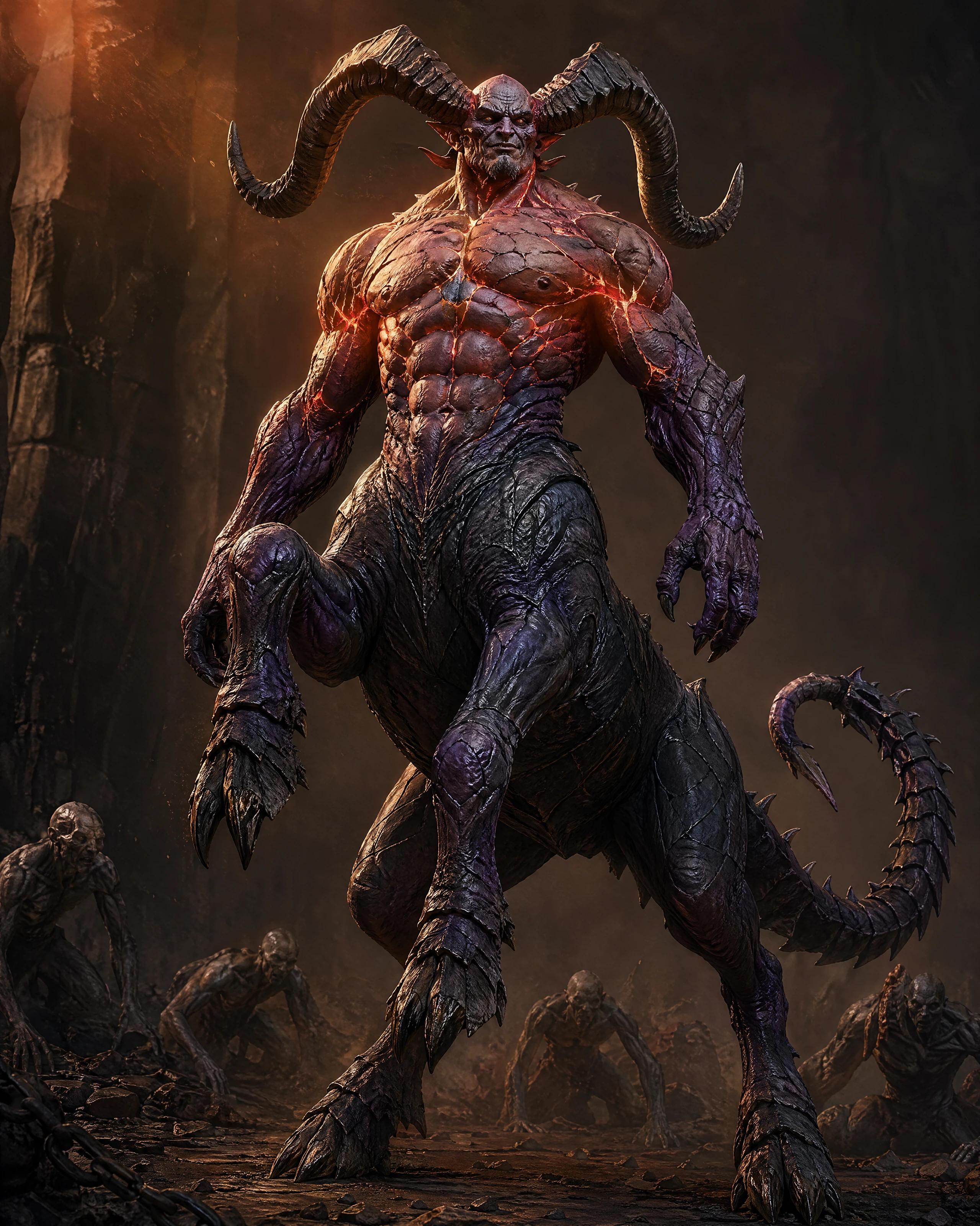 Demonic centaur hybrid rearing in a dark dungeon
