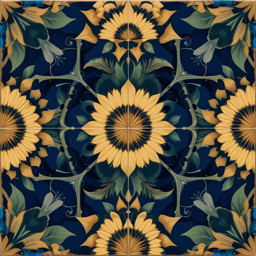 Art-déco-Fliesenmuster mit Pfauen, Lilien und geometrischen Formen