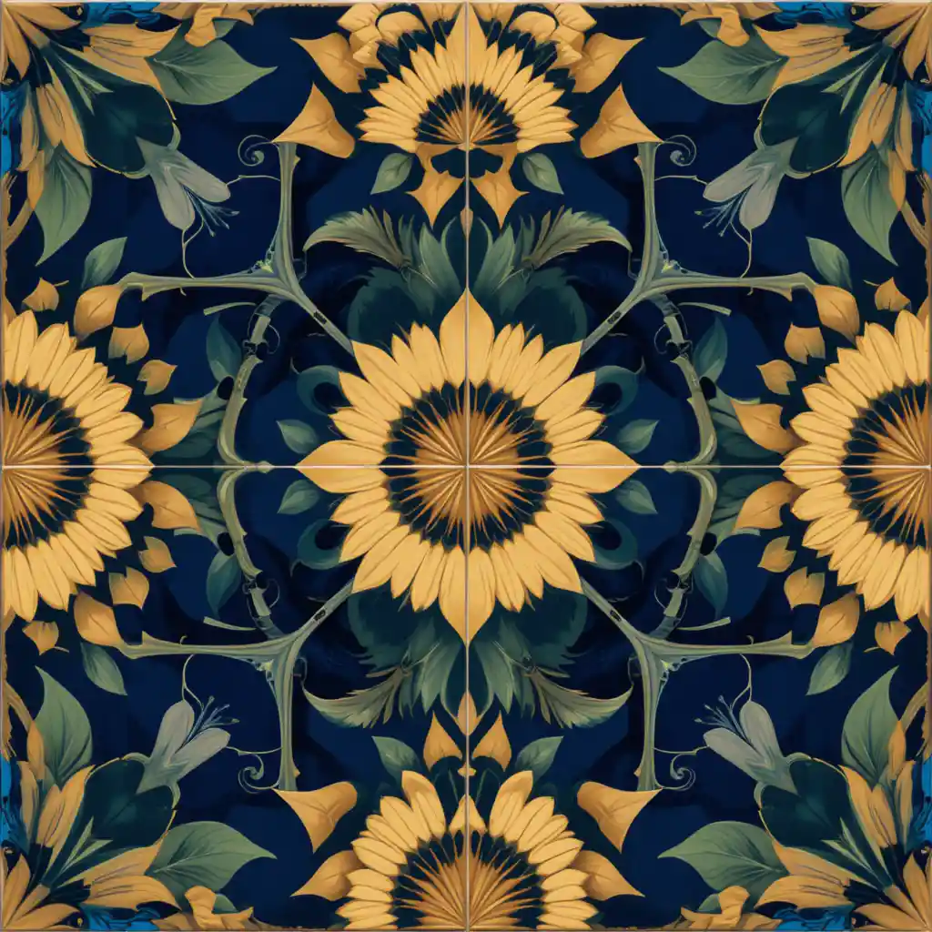 Motivo geometrico a piastrelle art déco con pavone e gigli