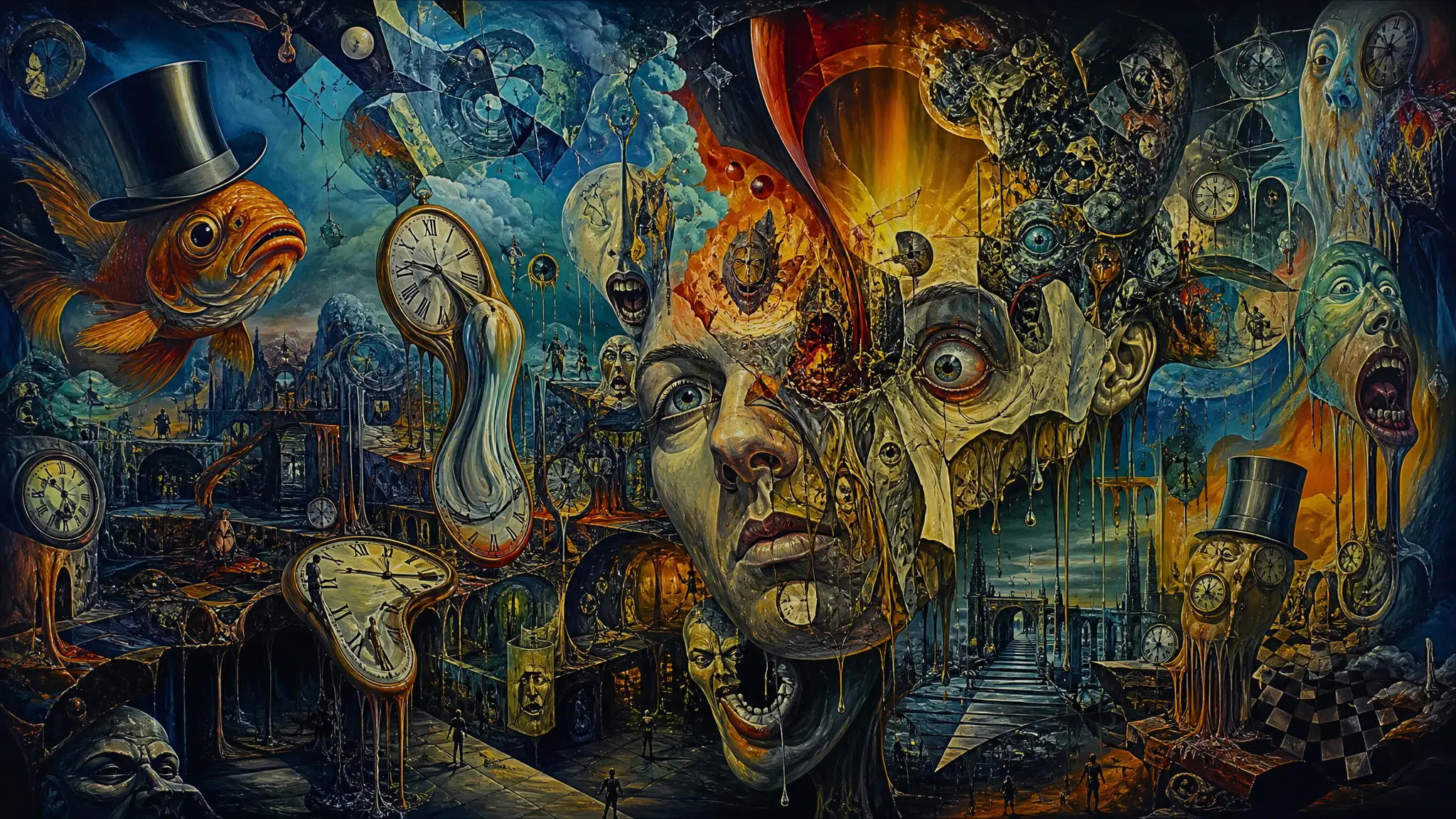Surreal fractured landscape swirling with warped inner faces