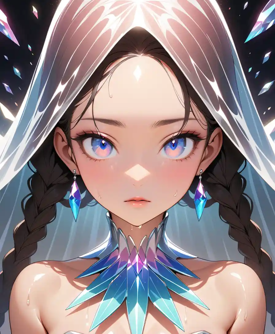 Retrato de moda com pele cromada velado por strass de cristal
