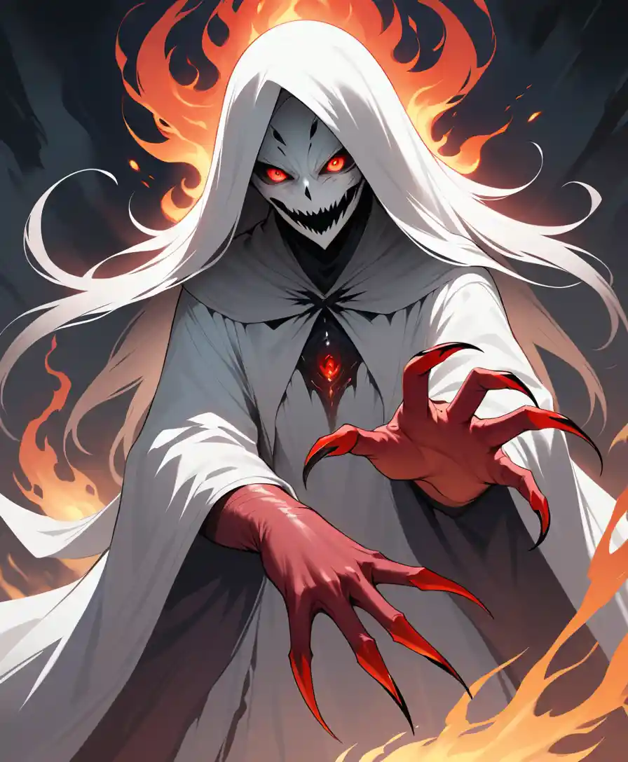 Terrifying ghostly specter with red eyes and long claws
