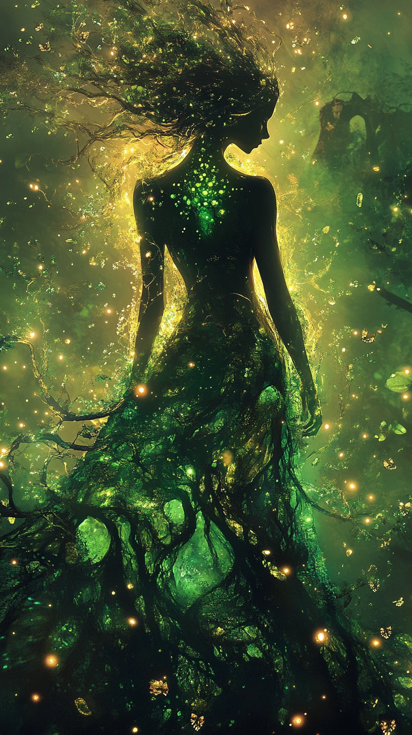 Rainha mística da floresta em retrato etéreo de dupla exposição