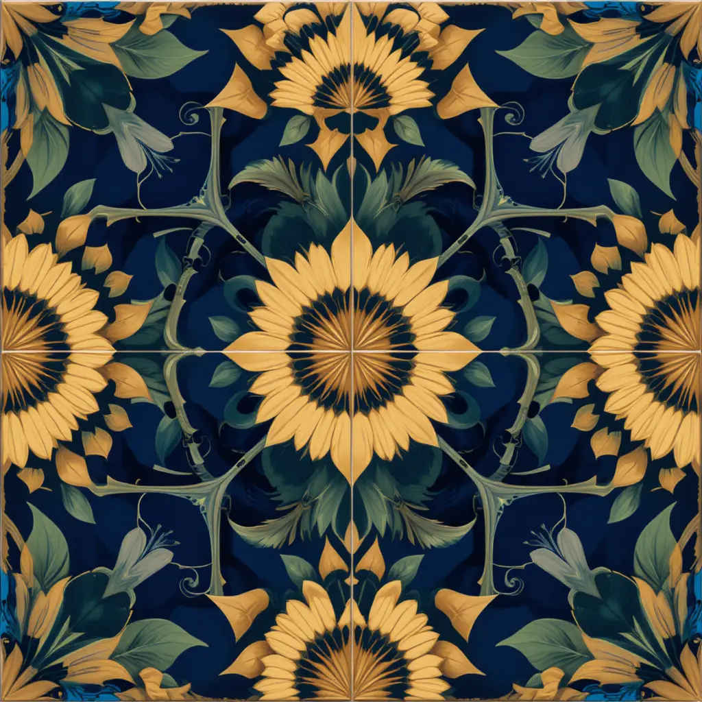 Art deco peacock and lily geometric tile pattern