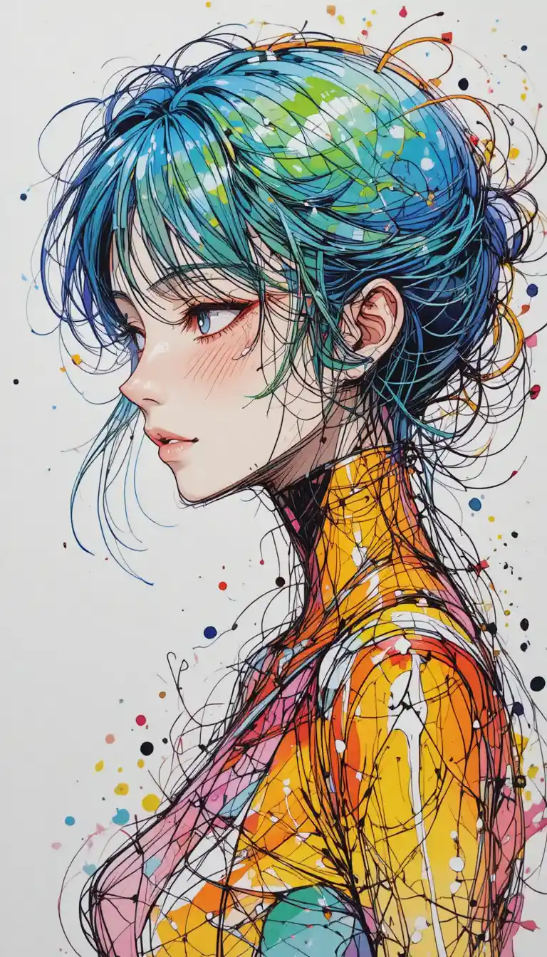 Two anime girls in a bold sci fi romance illustration