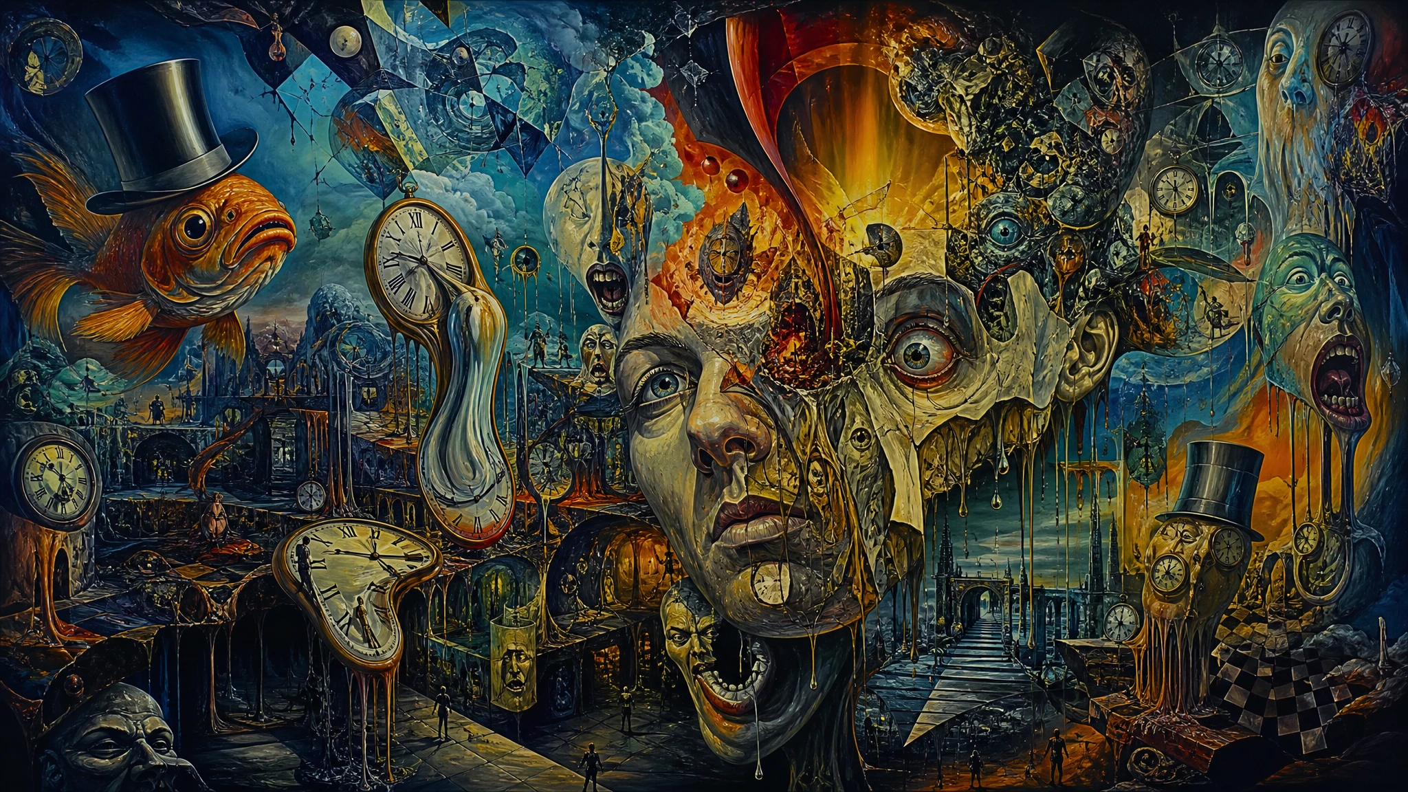 Surreal fractured landscape swirling with warped inner faces