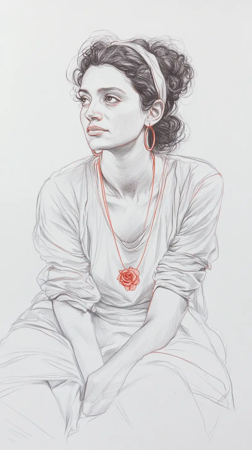 Figure drawing of a seated young woman in contemplative pose