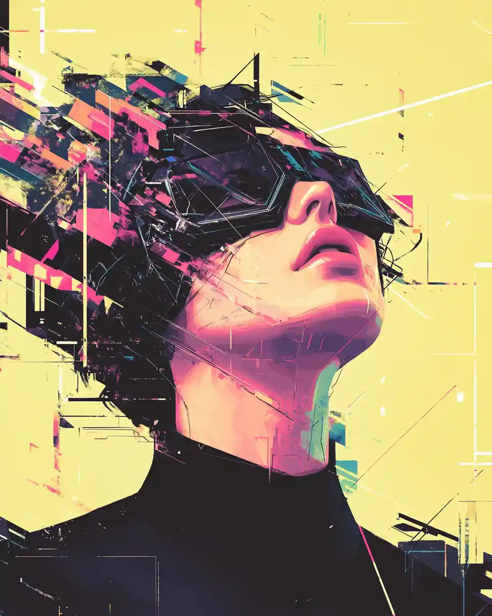 Futuristic woman in a surreal sun bleached digital portrait