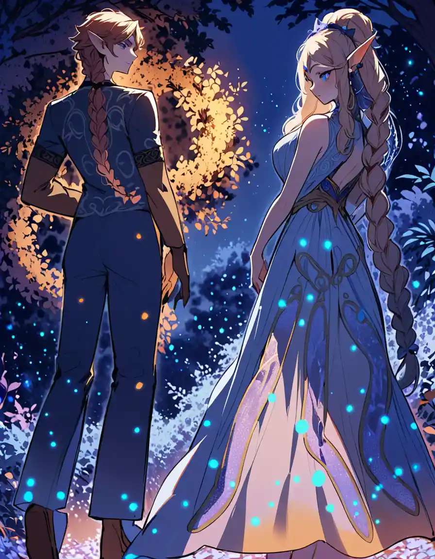 Elegant elf friends in formal black evening attire