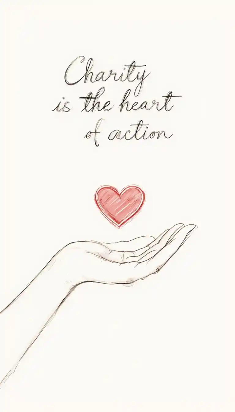 Hand drawn heart offered by an open giving hand