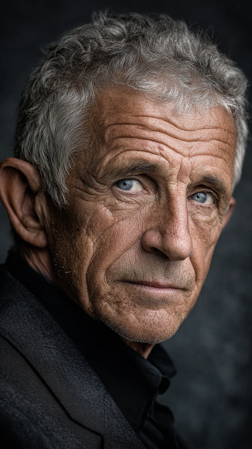 Portrait of an older man with intense contemplative gaze