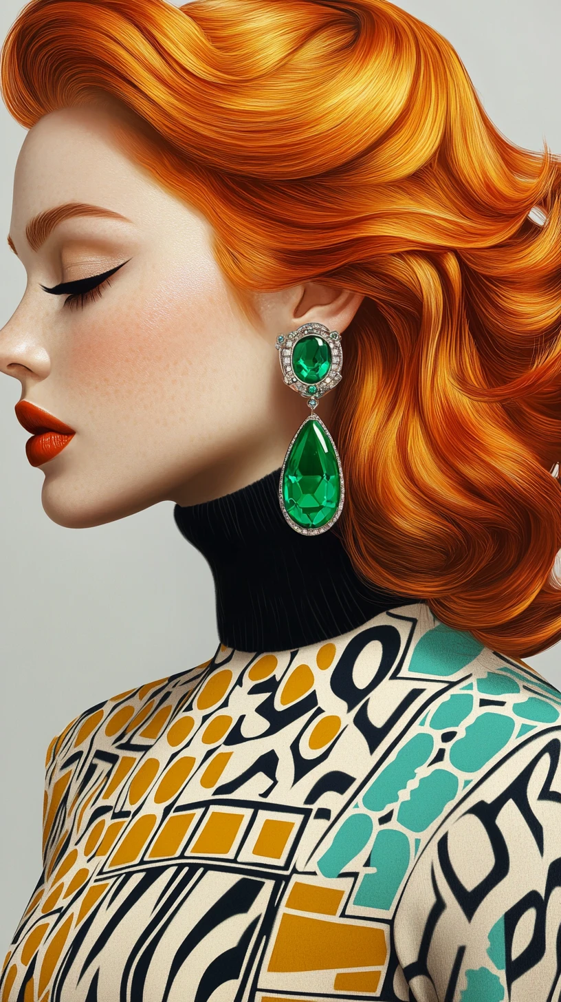 Ritratto di busto fashion retrò con audaci motivi geometrici