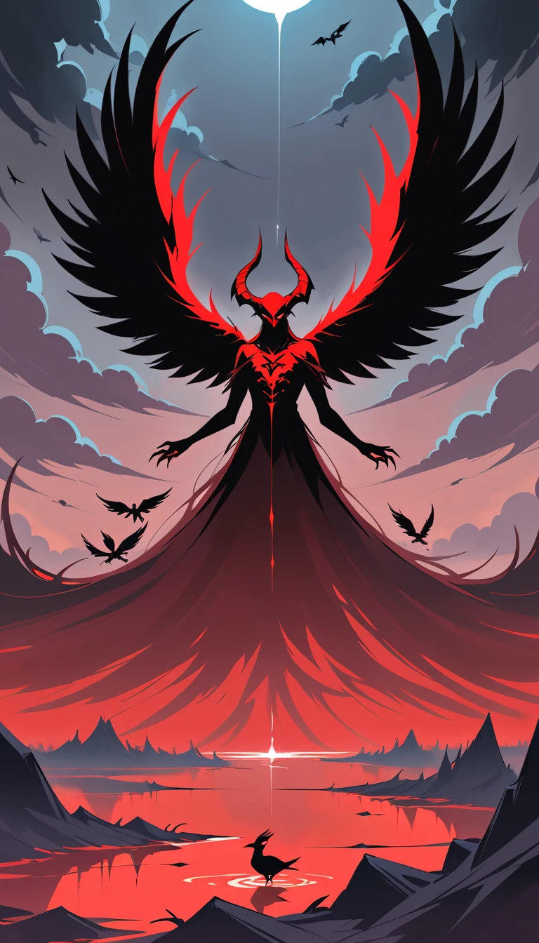 Dark duckling on a blood red pond with demonic seal