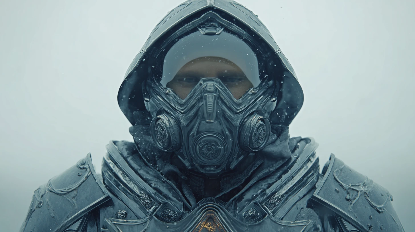 Ominous Sci Fi Warrior Commander In Rain And Fog