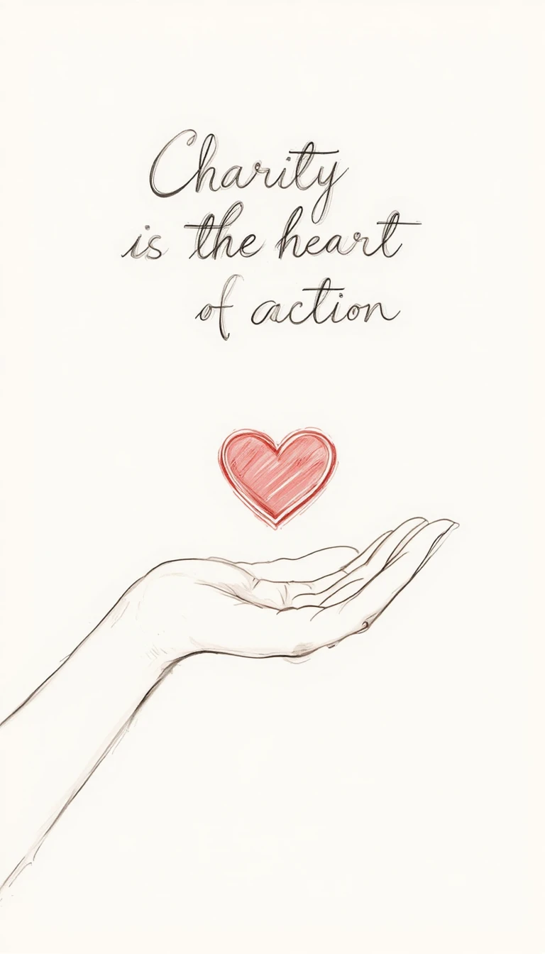 Hand drawn heart offered by an open giving hand