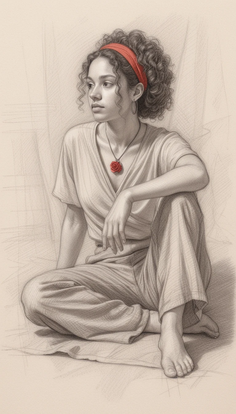 Figure drawing of a seated young woman in contemplative pose