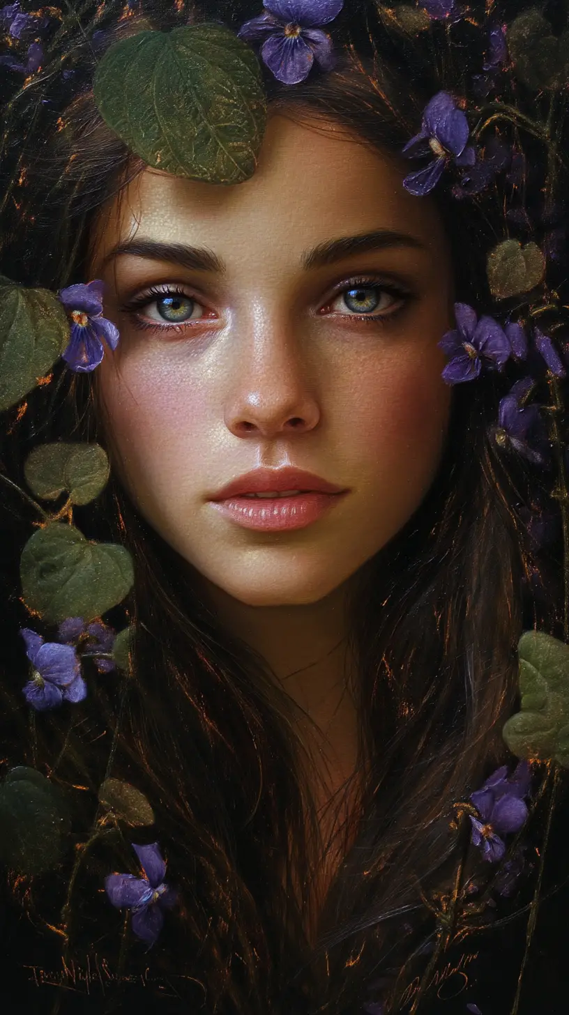 Surreal portrait of an ethereal woman with luminous eyes
