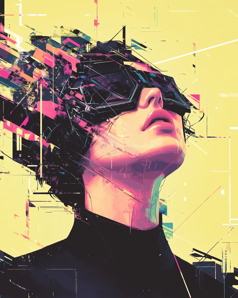 Futuristic woman in a surreal sun bleached digital portrait