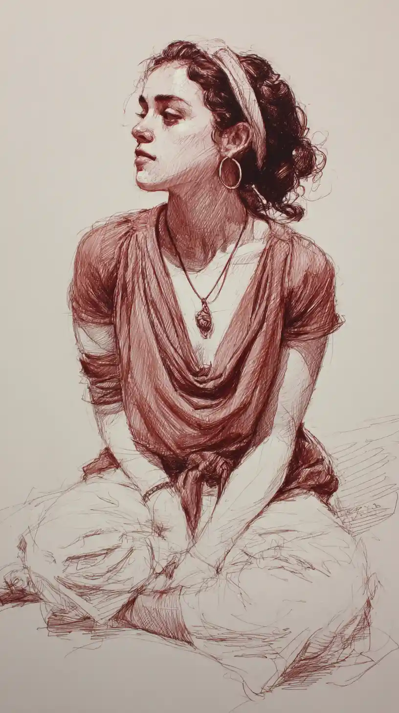 Figure drawing of a seated young woman in relaxed pose