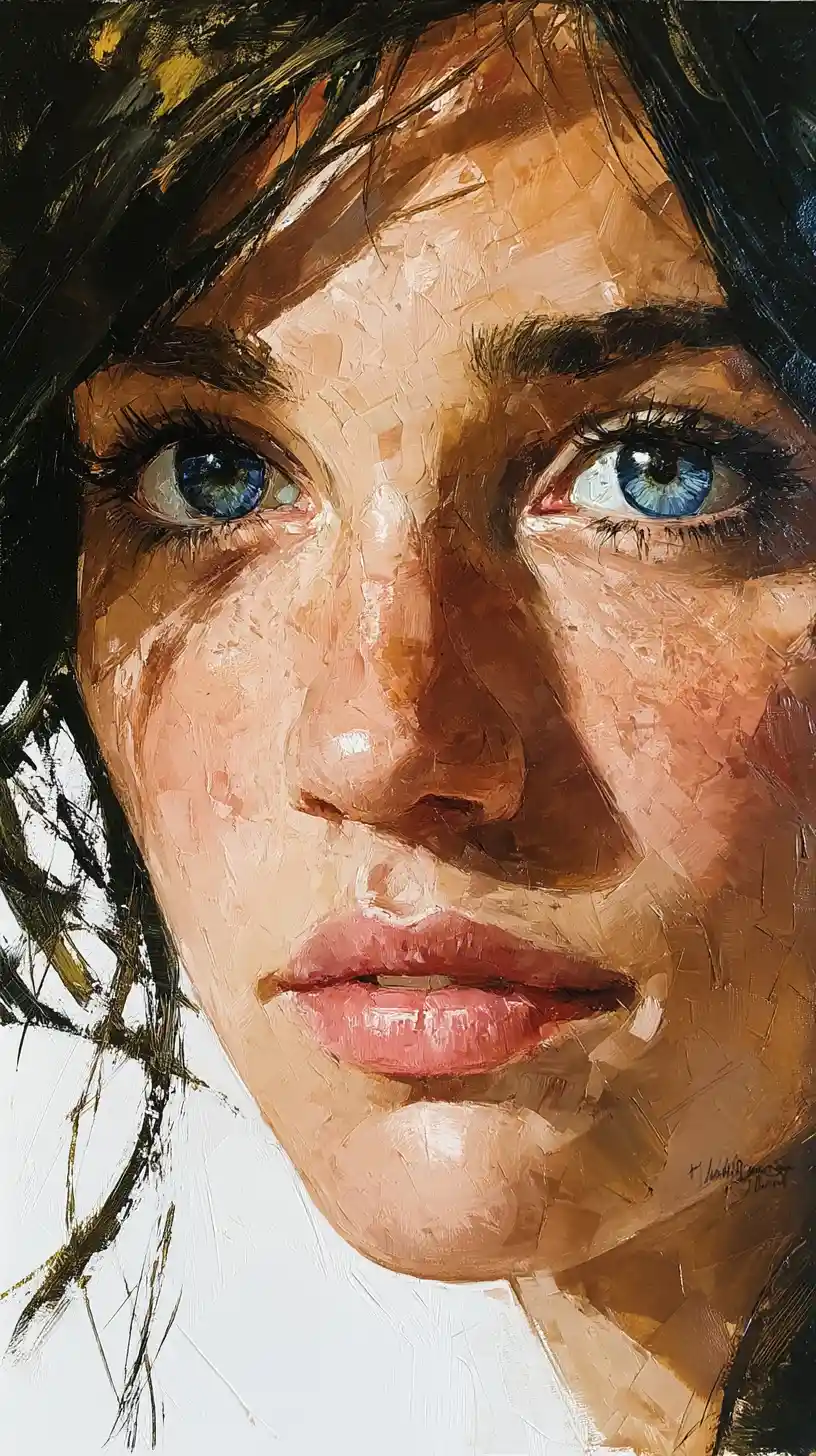Extreme close up oil painting of a woman's tearful eye
