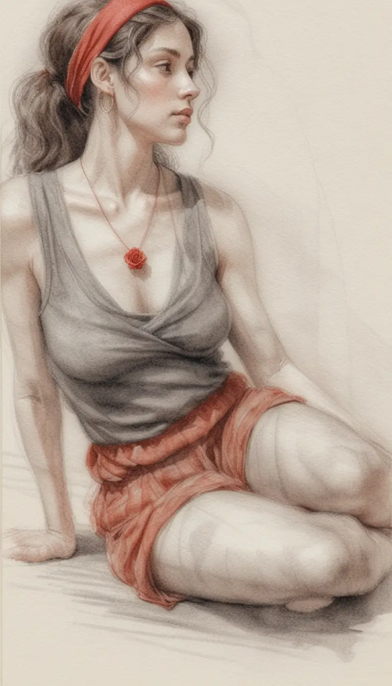 Figure drawing of a young woman sitting in a relaxed pose