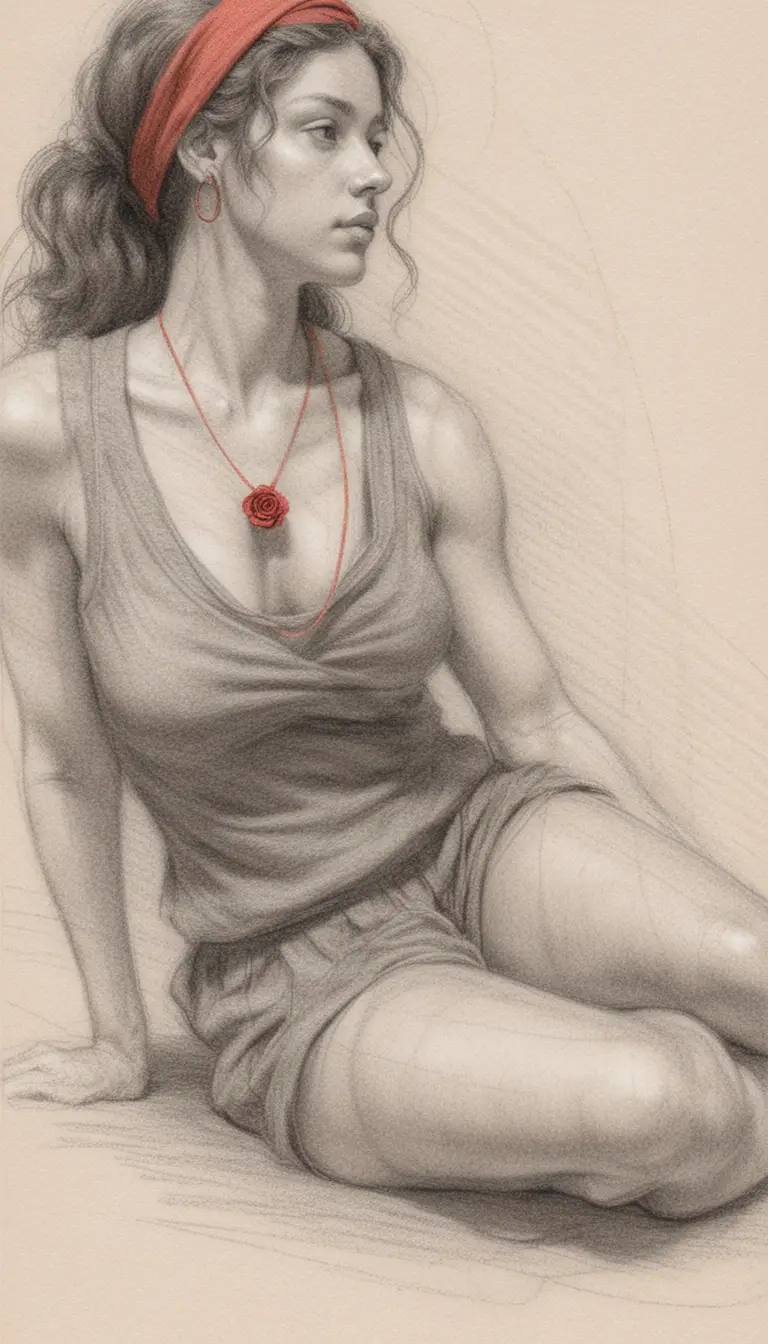 Figure drawing of a seated young woman in relaxed pose