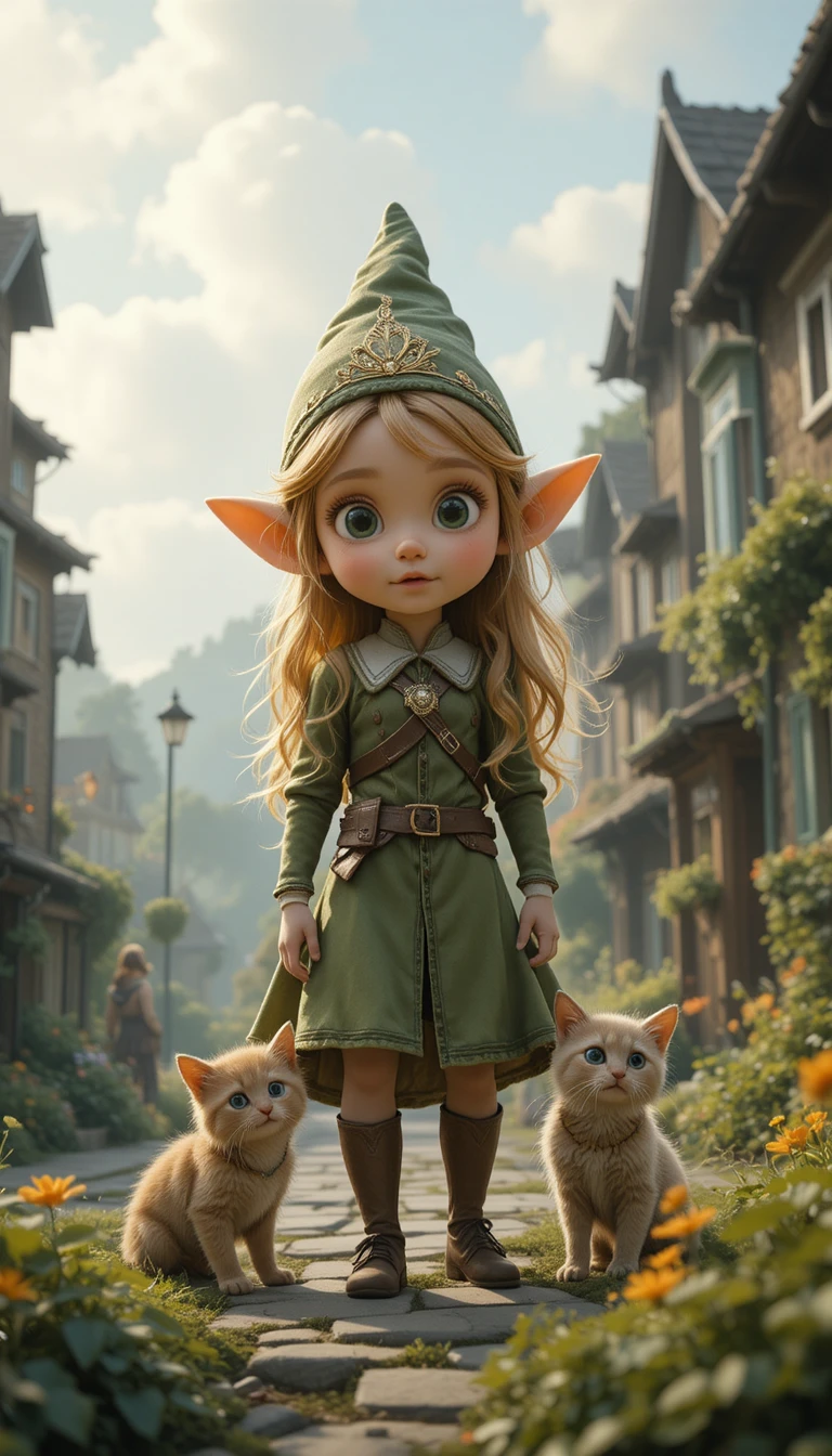 Little elfkin Elfie standing in a nearby secret fantasy world