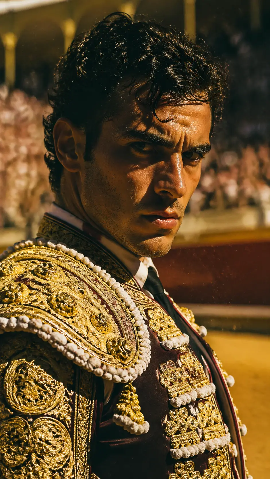 Ritratto cinematografico in primo piano di un torero spagnolo