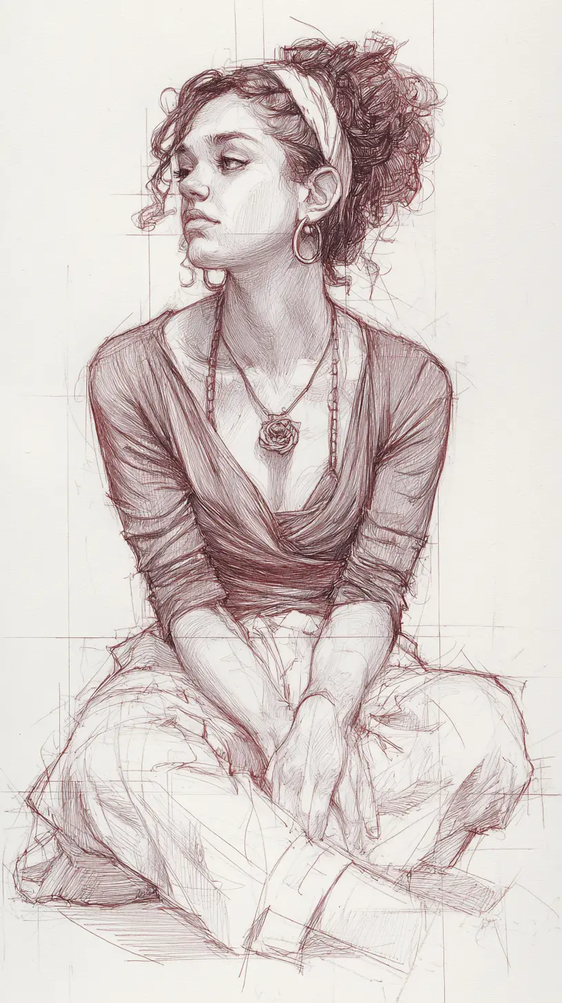 Thoughtful young woman sitting in a classical figure drawing