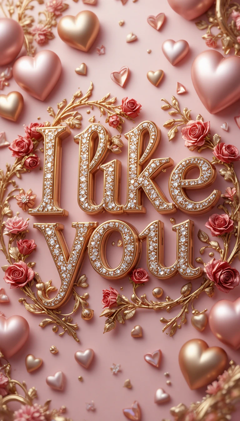 Golden romantic typography with roses and diamond details