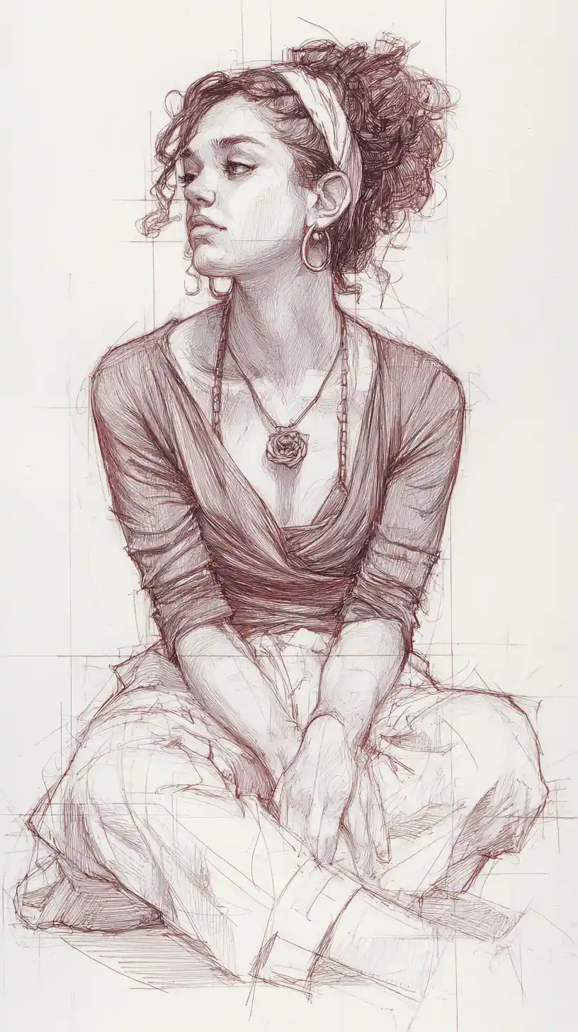 Thoughtful young woman sitting in a classical figure drawing