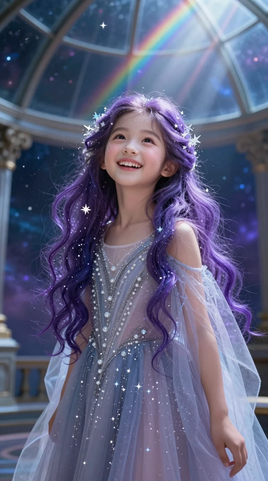 Young celestial goddess in radiant cosmic portrait