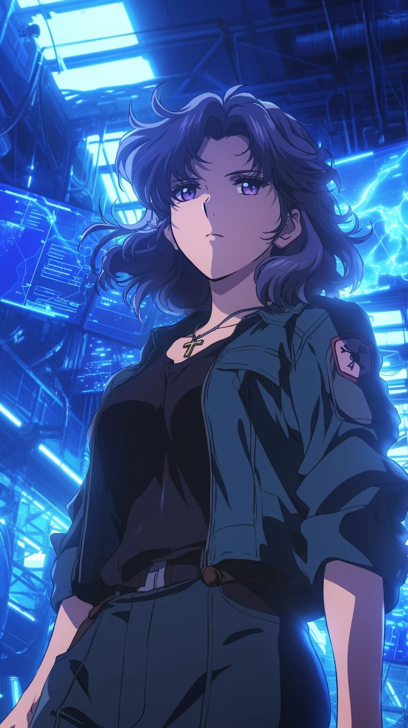 Confident sci fi officer in a vast underground command center