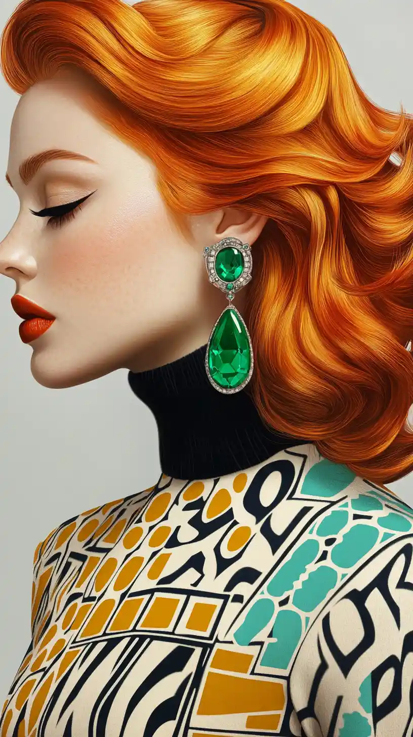 Retro fashion bust portrait with bold geometric patterns