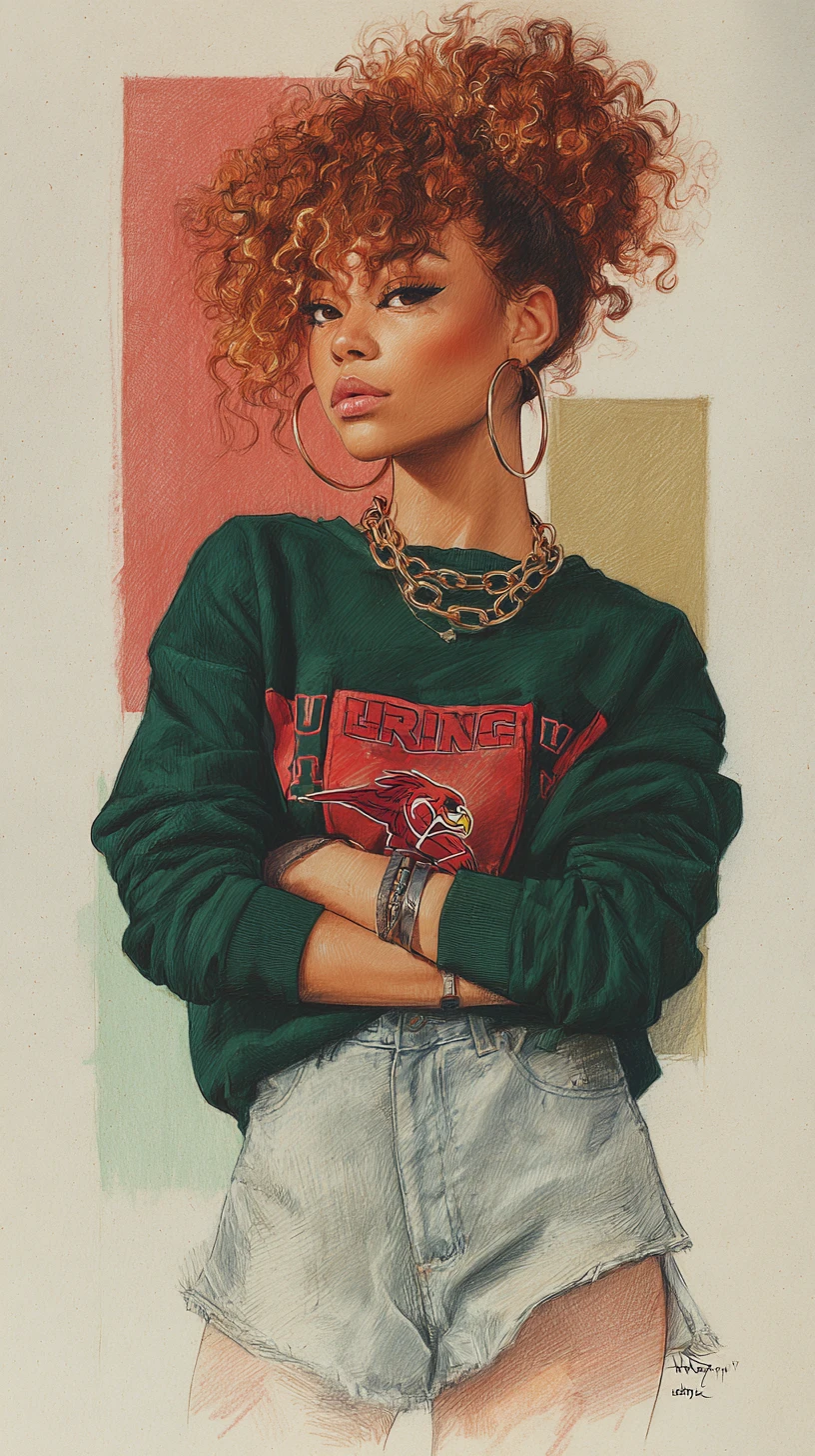 Ilustração de moda de mulher confiante em moletom vintage