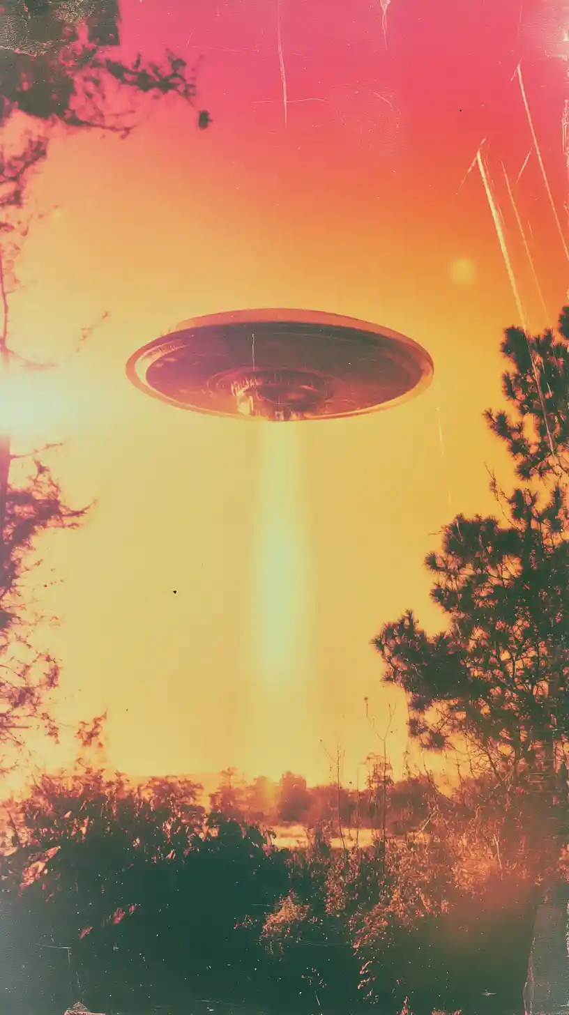 UFO Sopra Biodomo Aliena in Paesaggio Horror Analogico
