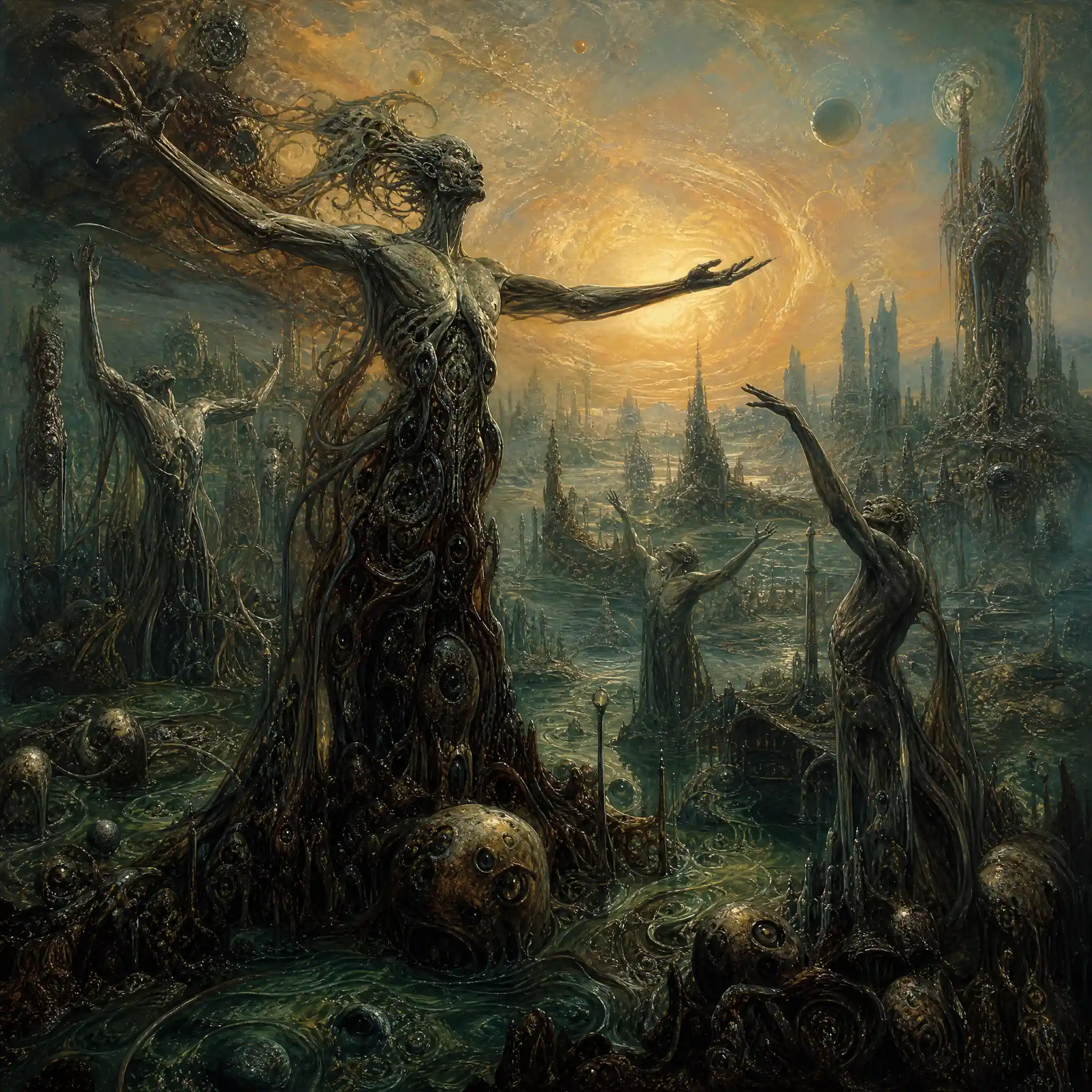 Humanoid Beings Rising From A Primordial Surreal Mire