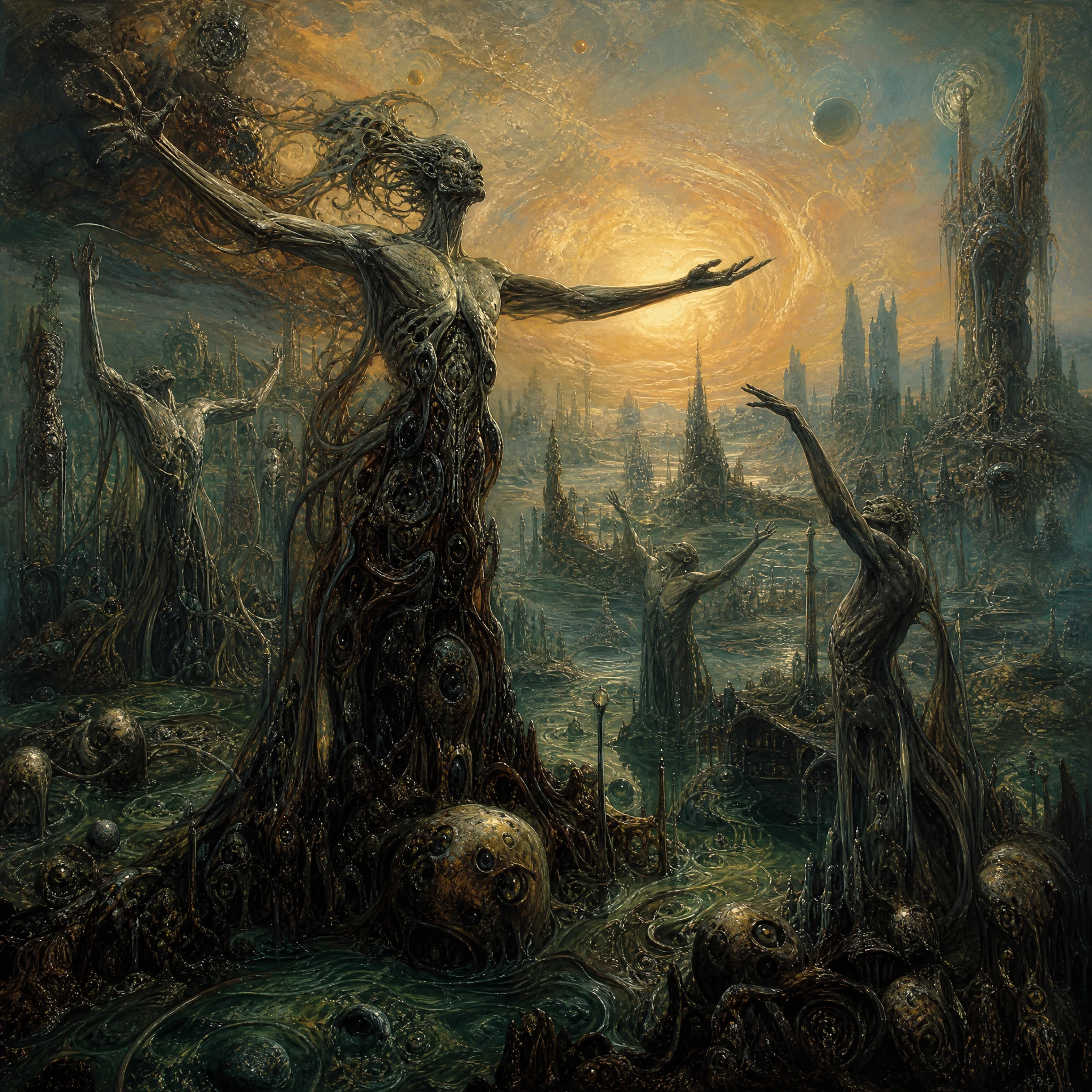 Humanoid Beings Rising From A Primordial Surreal Mire