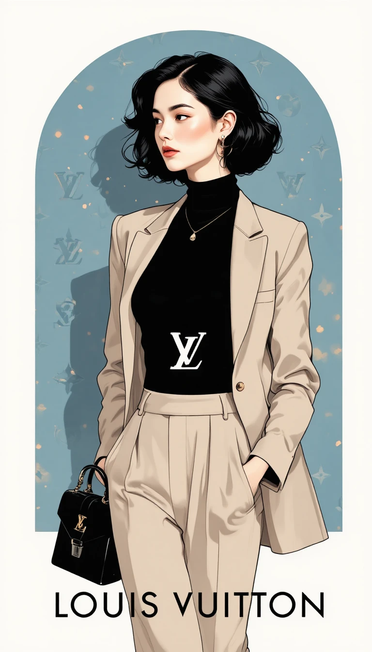Elegant fashion woman in profile with designer handbag