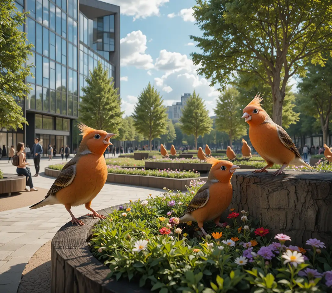 Energetic red squirrels playing in a sunny urban park