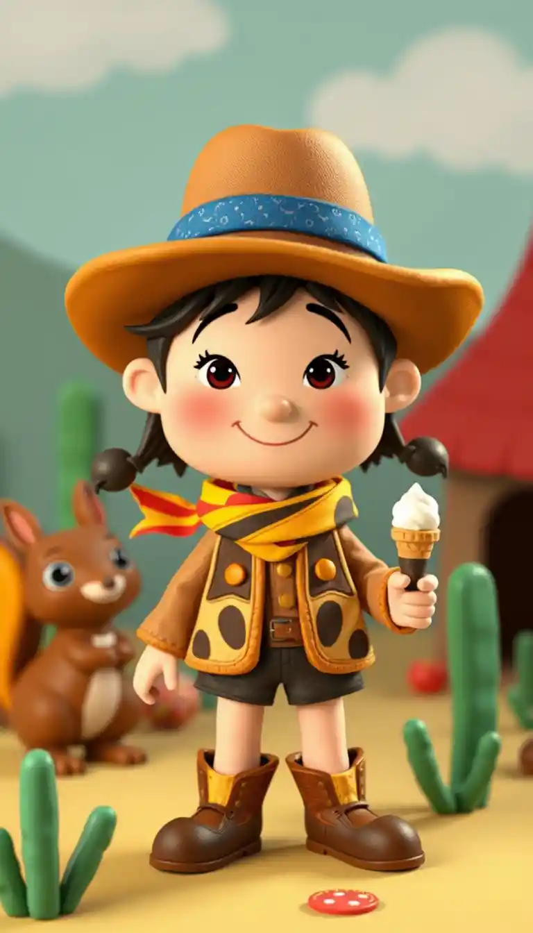 Little girl in cowboy costume in playful children illustration