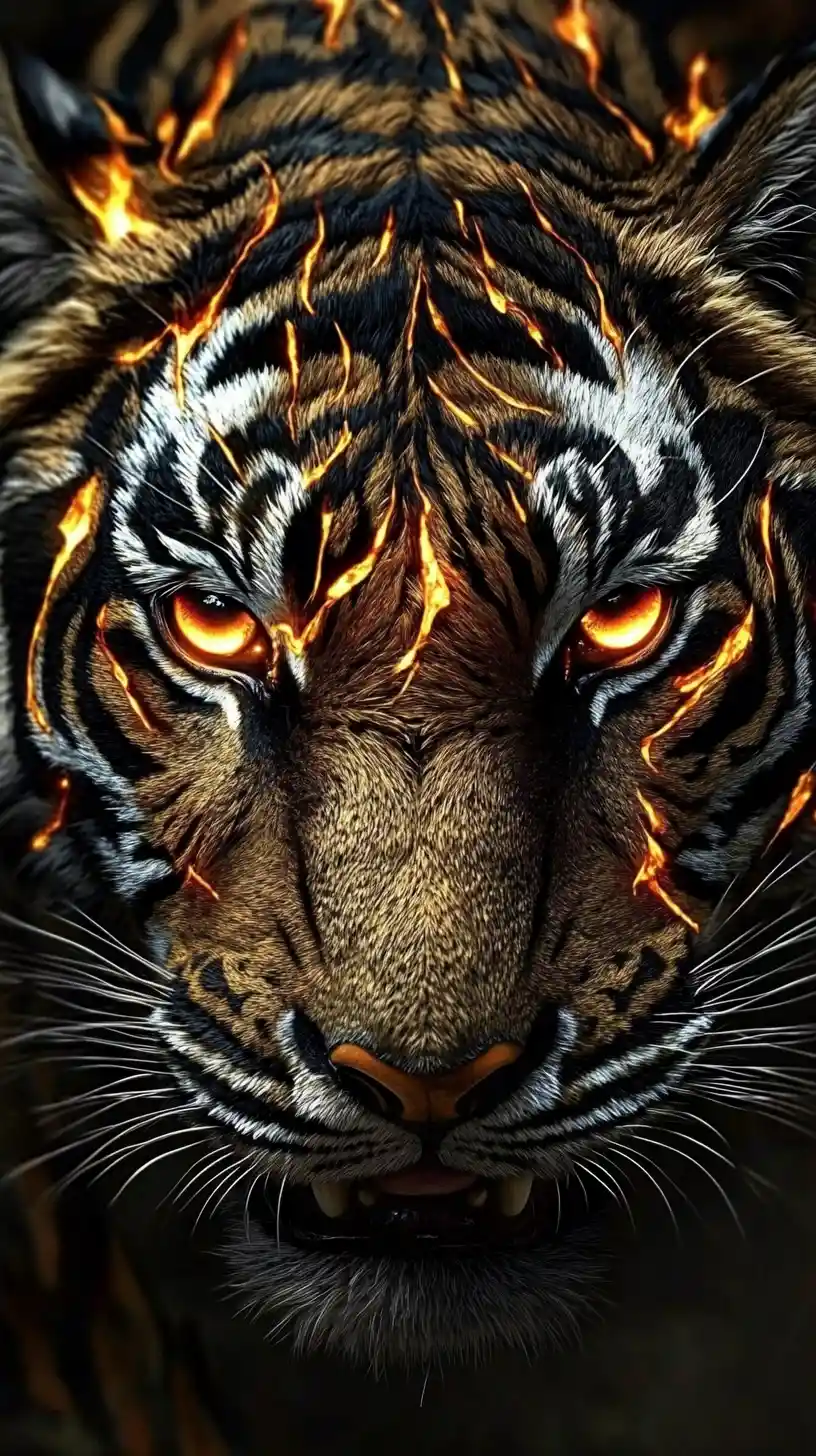 Close up portrait of a bengal tiger with glowing eyes