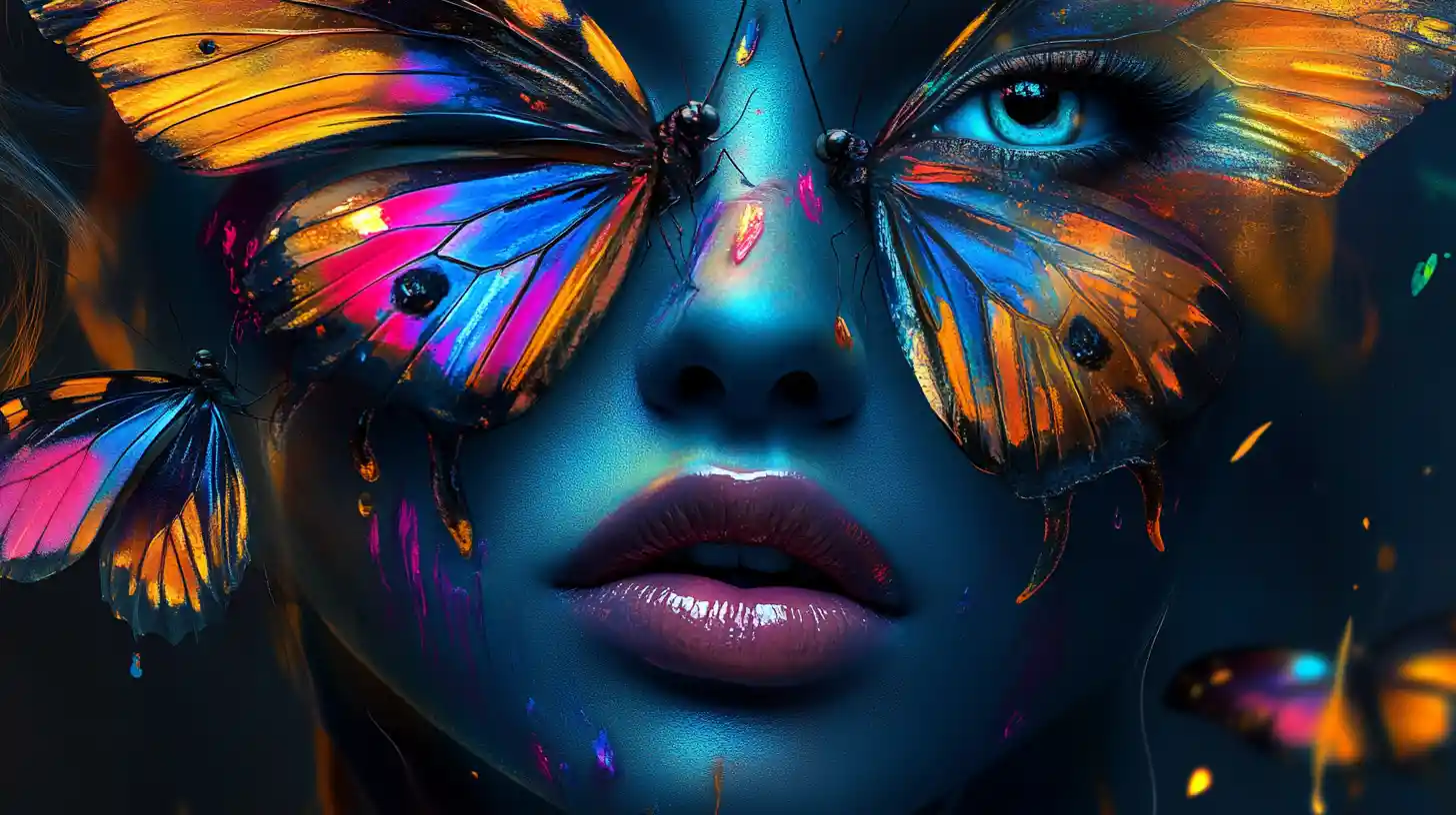 Surreal abstract female portrait with split morphing face
