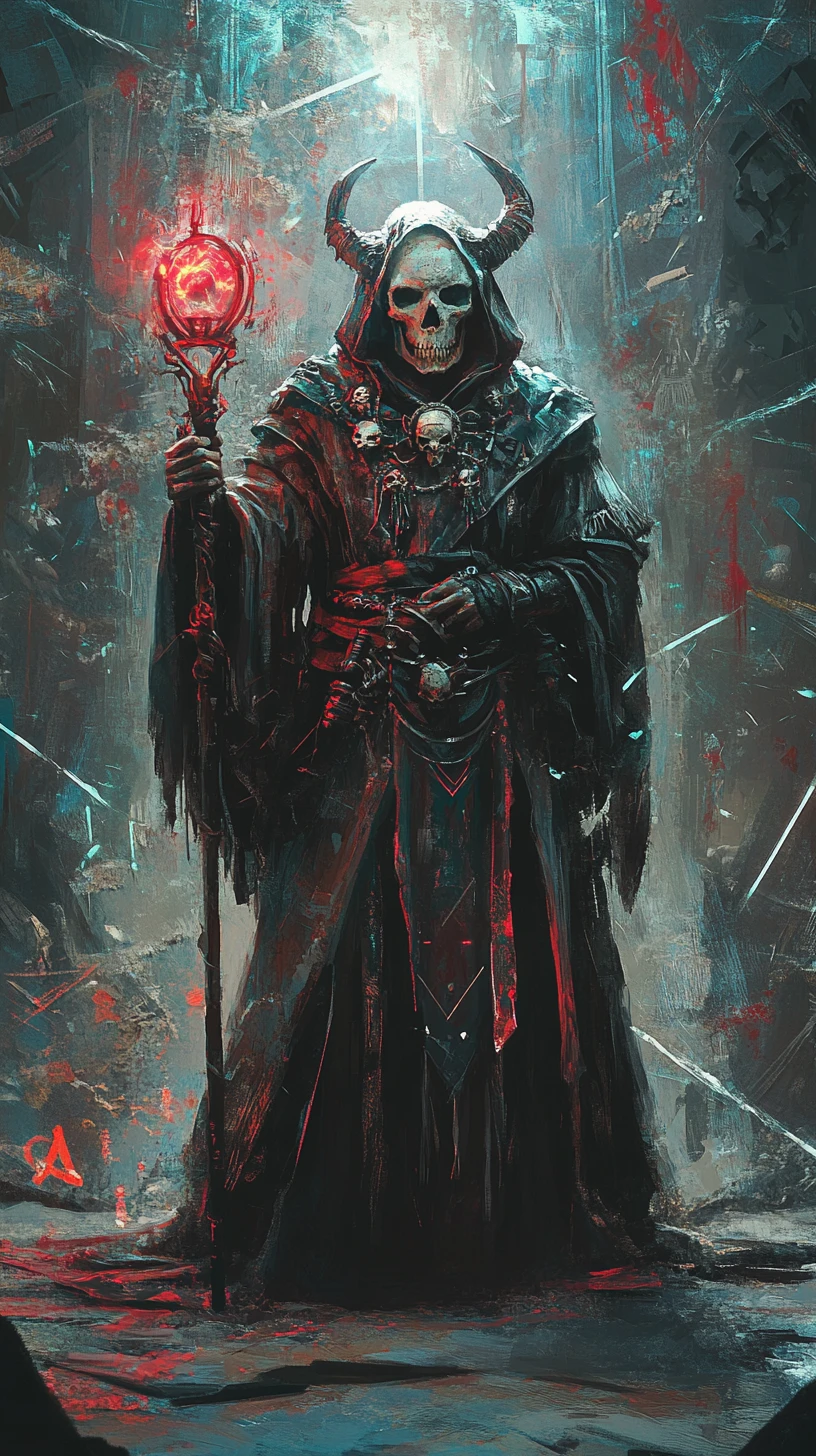 Skeletal shaman with horned skull mask and glowing staff