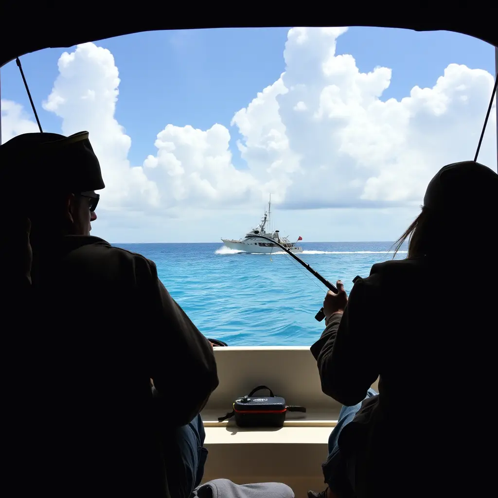Padre e figlio su una barca da pesca nei Caraibi