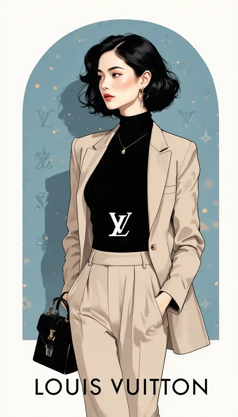 Elegant fashion woman in profile with designer handbag