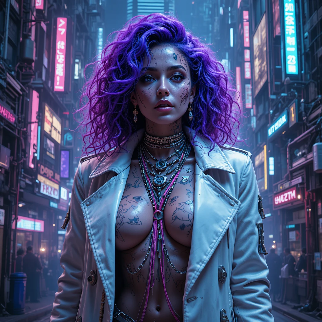 力強い未来的な女性のサイバーパンク・グリッチポートレート