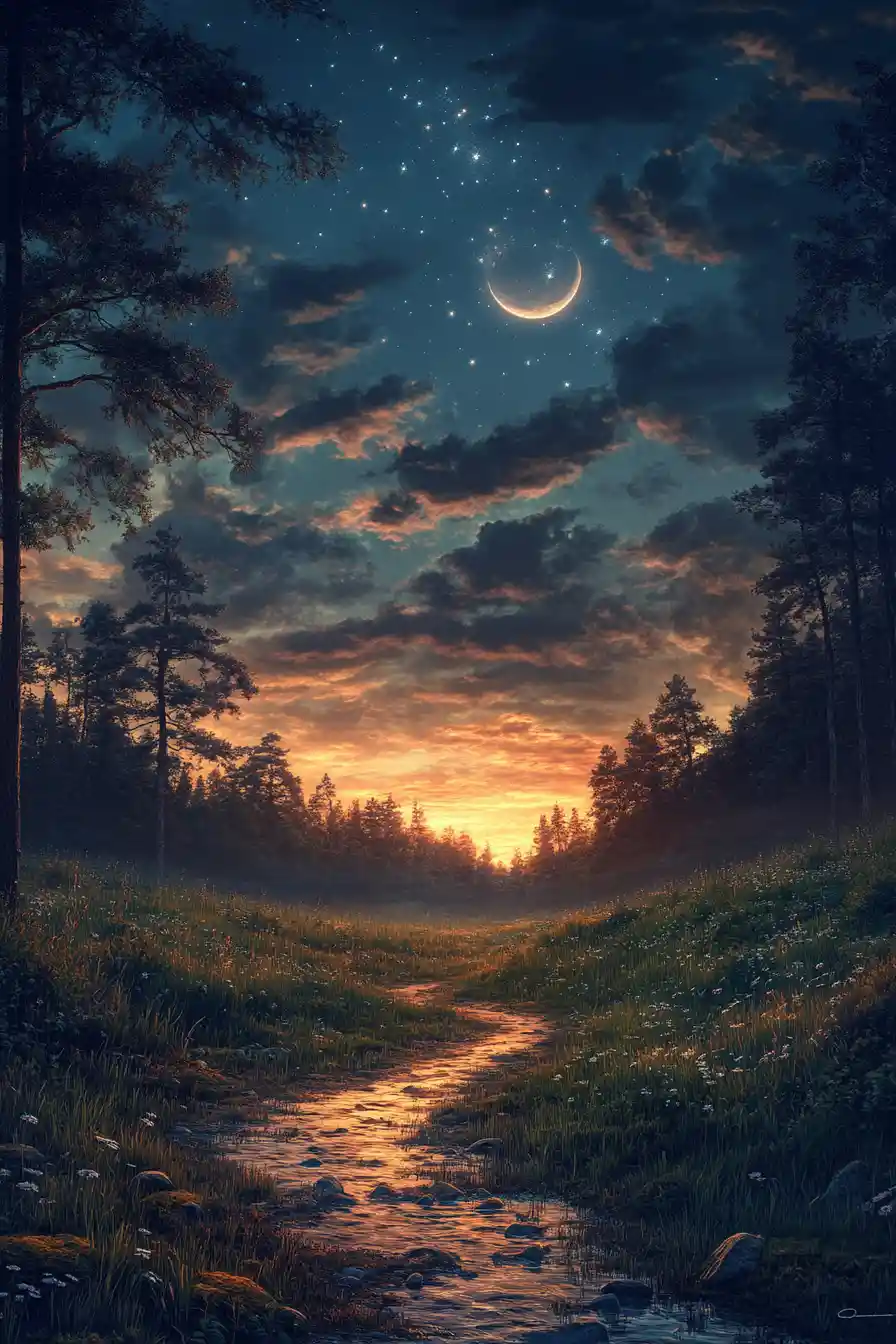 Calm night sky as dusk quietly fades into darkness